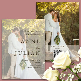 Minimale Hochzeitseinladung mit 2 Fotos & QR Code Einladung