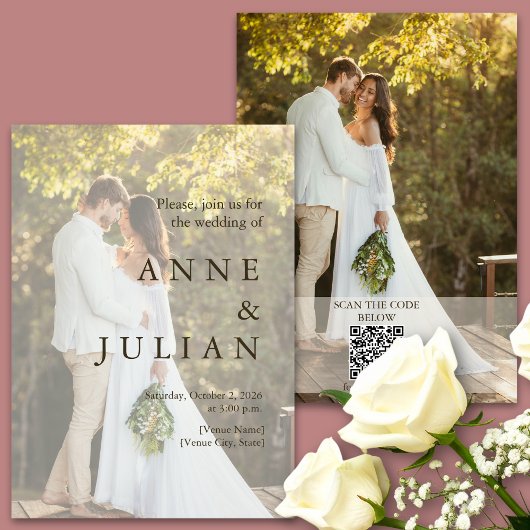 Minimale Hochzeitseinladung mit 2 Fotos & QR Code Einladung