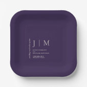Minimale Hochzeitsmonogramm in Mitternachtslila Pappteller (Vorderseite)