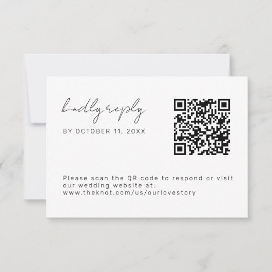 Minimale Hochzeitsskripte Einfache QR Code RSVP Ka Karte (Vorderseite)