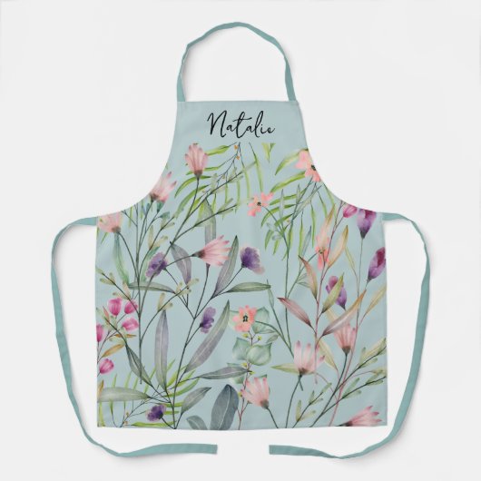 Minimale hübsche Blattskriptbezeichnung blaues Mus Schürze (Vorderseite)