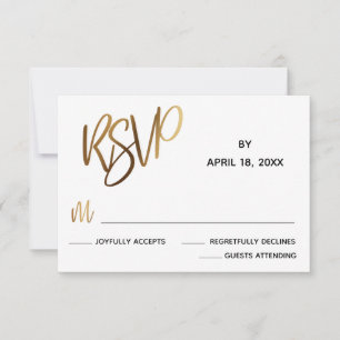 Minimale Imitate Gold Typografy Wedding RSVP Card