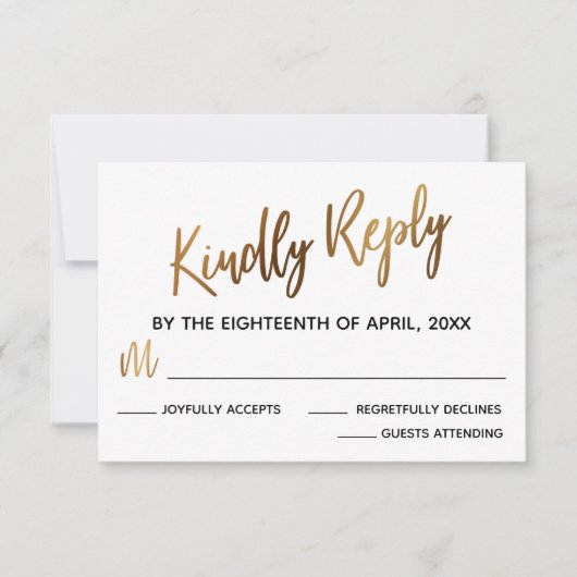 Minimale Imitate Gold Typografy Wedding RSVP Card (Vorderseite)