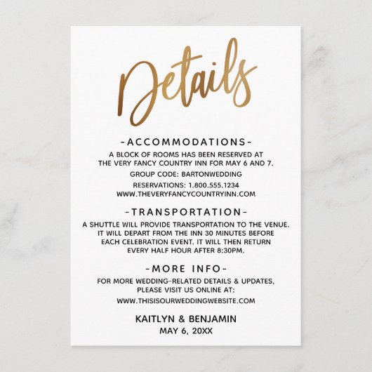 Minimale Imitate Goldtypografie Hochzeit Begleitkarte (Vorderseite)