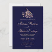 Minimale Imitate Rose Gold & Navy Blue Islamische Einladung (Vorderseite)