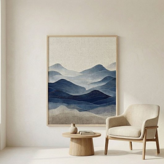 Minimale indigoblaue abstrakte Landschaftskunst Poster