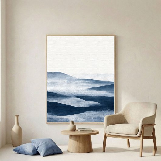 Minimale indigofarbene Landschaftskunst mit Schich Poster