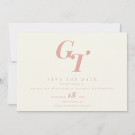 Minimale Initialen | Moderne elegante Peach-Korall Save The Date