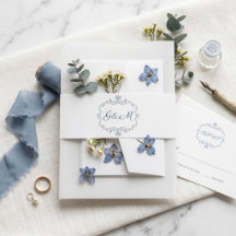 Minimale Initialen Wappen Royalblau Vintage Blumen