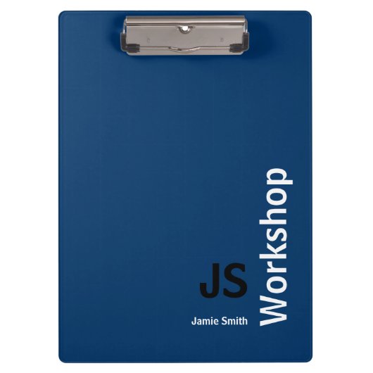 Minimale Initials Black Blue White Workshop Klemmbrett (Vorderseite)