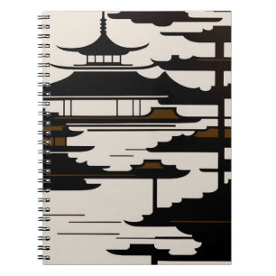 Minimale japanische Pagoda Silhouette Kunst Notizblock