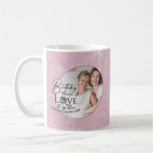 Minimale Kalligrafie-Foto-Geburtstag-Schwiegertoch Kaffeetasse