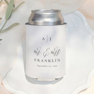Minimale Kalligrafie Mr & Mrs Monogramm Hochzeit Dosenkühler