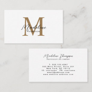 Minimale Kalligrafie-Schrift Gold-Monogramm Weiß Visitenkarte