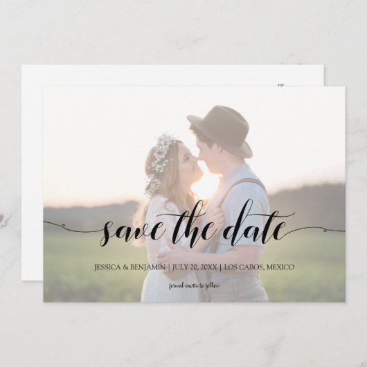 Minimale Kalligrafie-Skript Hochzeitung verblichen Save The Date (Vorne/Hinten)