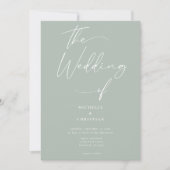 Minimale Kalligraphie, Solid Light Sage Wedding Einladung (Vorderseite)