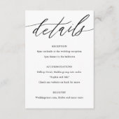 Minimale kalligraphische Hochzeitdetails Begleitkarte (Vorderseite)