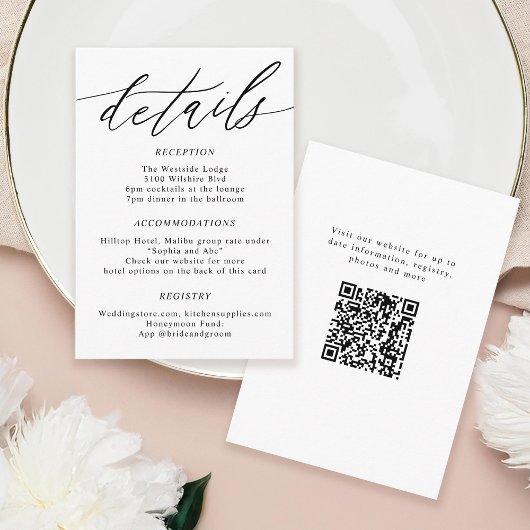 Minimale kalligraphische Hochzeitdetails Begleitkarte