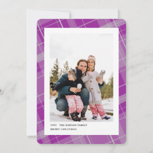 Minimale Karierte Ein-Foto-Lila-Hochformat Feiertagskarte
