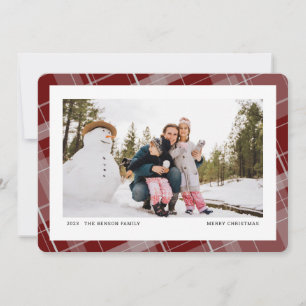 Minimale Karierte Ein-Foto-Weihnachtskarte Rot Hor Feiertagskarte