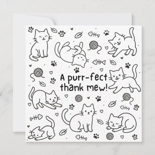 Minimale Katzen-Doodle-Dankeskarten (Vorderseite)