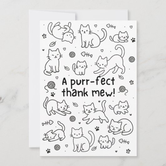 Minimale Katzen-Doodle-Dankeskarten Dankeskarte (Vorderseite)
