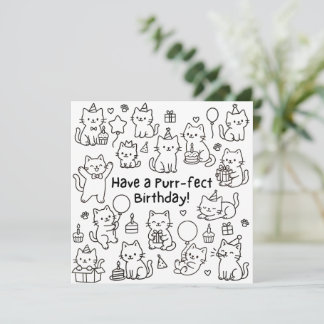 Minimale Katzen-Doodle-Geburtstagskarte Puuny Karte
