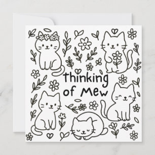 Minimale Katzen-Doodle-Karte 'Ich denke an Dich' Karte