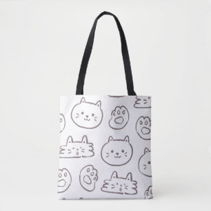 Minimale Katzen-Doodle-Muster – Kawaii-Katzen-Gesi Tasche