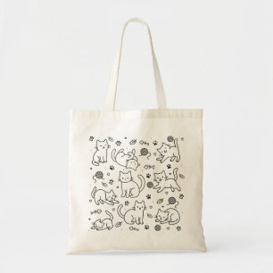 Minimale Katzen-Doodle-Tasche Linienzeichnungs-Kun Tragetasche