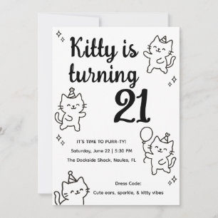 Minimale Katzen-Geburtstags-Einladung im Doodle-St Einladung