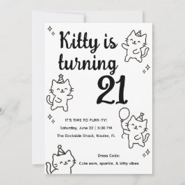 Minimale Katzen-Geburtstags-Einladung mit Doodle-D Einladung