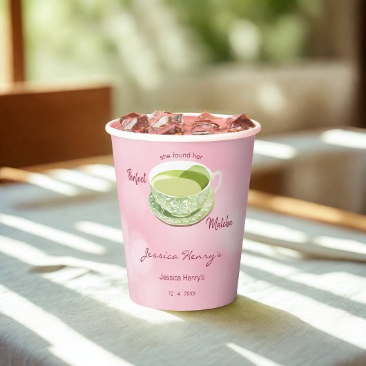 Minimale Kirschblüten-Rosa-Matcha-Brautjungfernpar Pappbecher