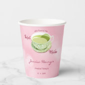 Minimale Kirschblüten-Rosa-Matcha-Brautjungfernpar Pappbecher (Vorderseite)