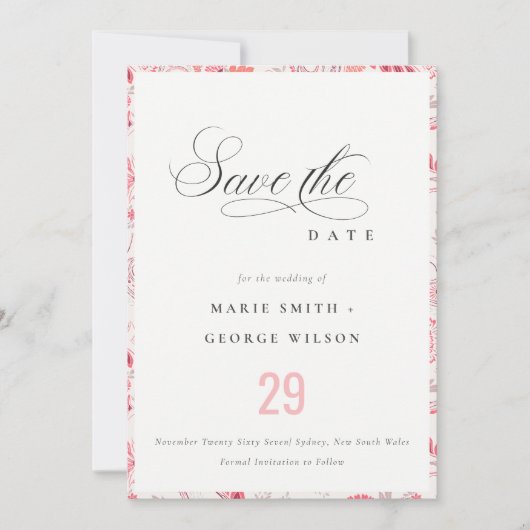 Minimale Klassik Moderne Blush Paisley Typografie Save The Date (Vorderseite)