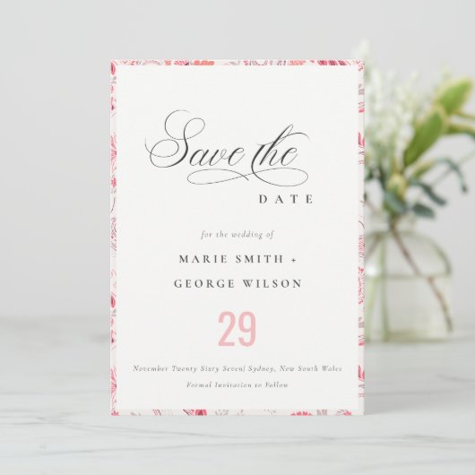 Minimale Klassik Moderne Blush Paisley Typografie Save The Date (Stehend Vorderseite)
