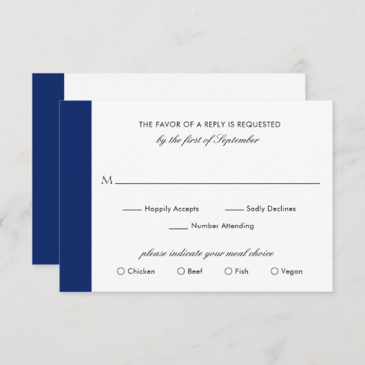 Minimale klassische formale Navy Blauer Elegant Ho RSVP Karte (Vorne/Hinten)