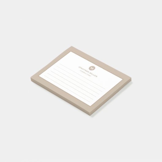 Minimale klassische Monogramm-Beige Post-it Klebezettel (angewinkelt)