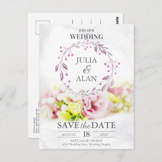 Minimale Kranzflorale Save the Date Hochzeit Postkarte (Vorne/Hinten)