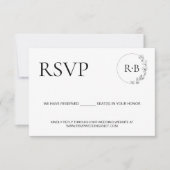 Minimale Kranzmonogramm Schwarz-Weiß Hochzeit RSVP Karte (Vorderseite)