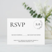 Minimale Kranzmonogramm Schwarz-Weiß Hochzeit RSVP Karte (Stehend Vorderseite)