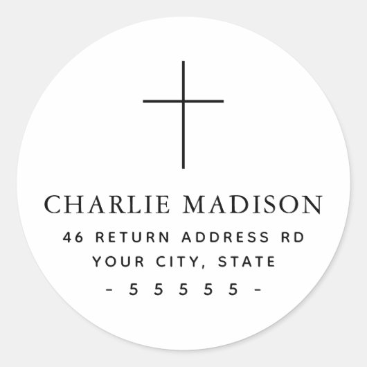 Minimale Kreuz-Rücksendeadresse Runder Aufkleber (Vorderseite)