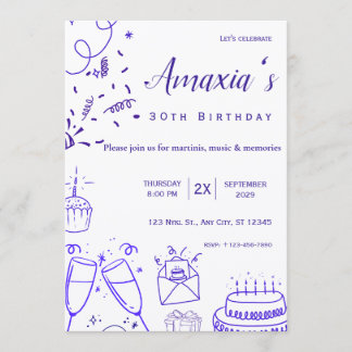 Minimale Kritzel-Moderne-Handgezeichnete-Birthday- Einladung