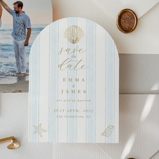 Minimale Küsten-Muschel-Hochzeit - Save-the-Date-K Einladung
