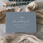 Minimale Leaf Blau-und Weiß-Monogramm-Back-Hochzei Gästebuch