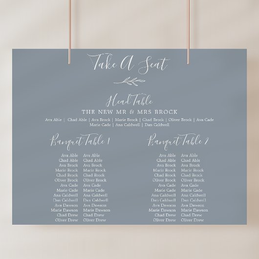 Minimale Leaf Blue Banquet Hochzeitskarte Poster