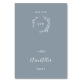 Minimale Leaf Blue und White Guest Name Platzkarte Tischnummer (Vorderseite)