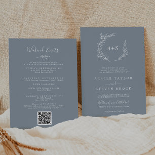 Minimale Leaf Blue und White Weekend Veranstaltung Einladung