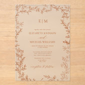 Minimale Leaf Burnt Orange Elegant Monogram Weddin Acryleinladungen (Vorderseite)