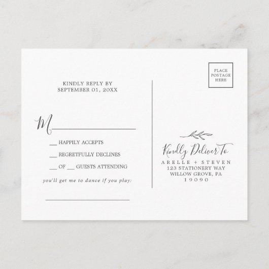 Minimale Leaf Dunkelgrau Song Anfrage UAWG Postkar Einladungspostkarte (Rückseite)